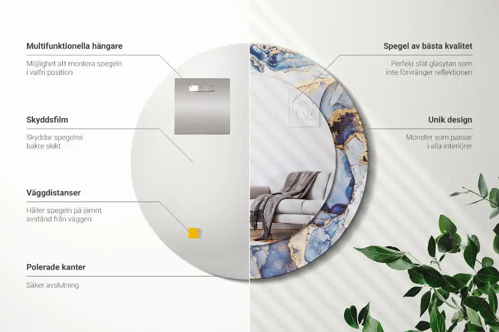 Oglindă rotundă decorativă cu artă abstractă pentru perete