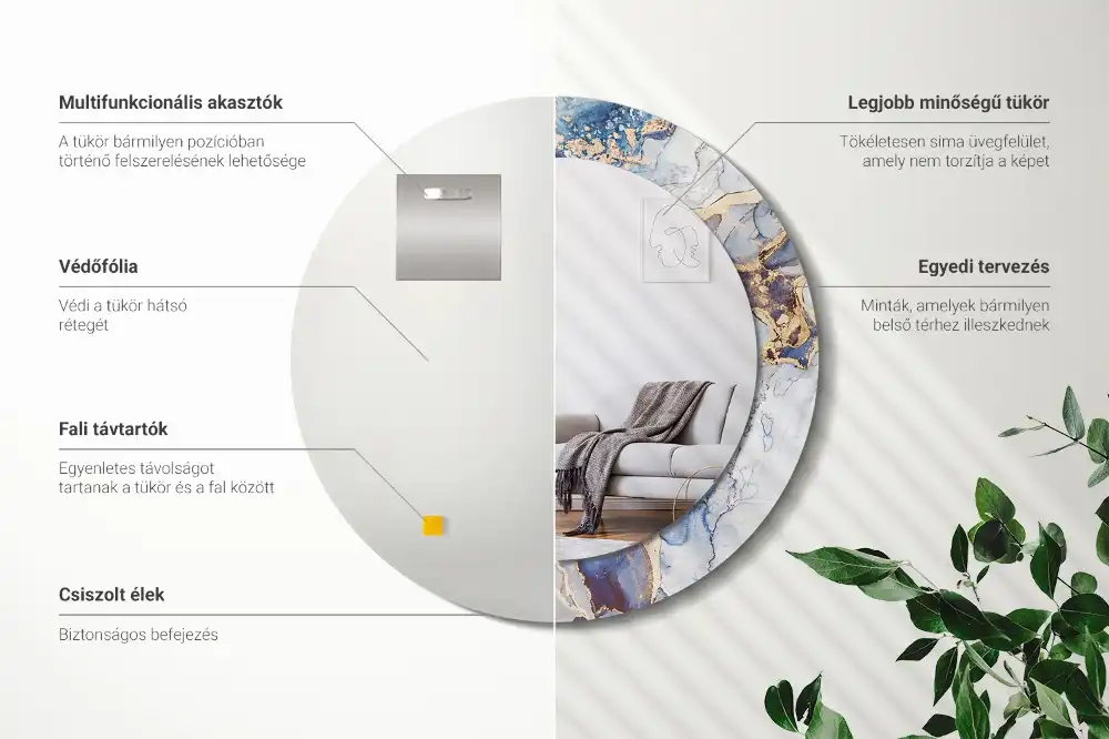 Oglindă rotundă decorativă cu artă abstractă pentru perete