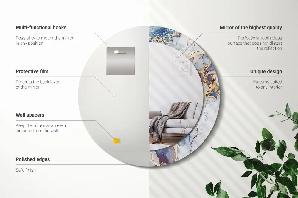 Oglindă rotundă decorativă cu artă abstractă pentru perete