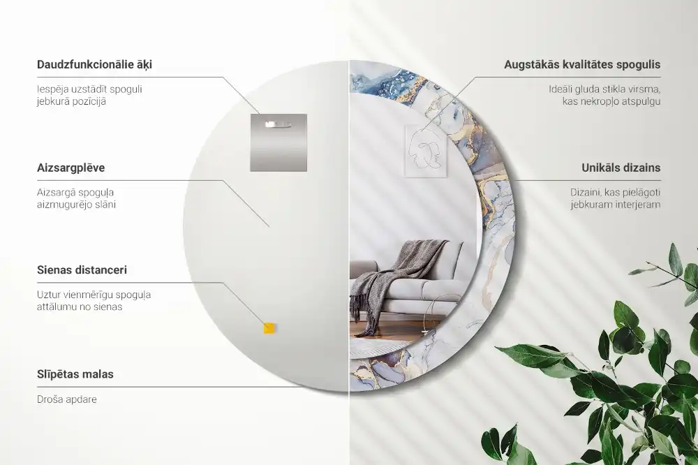 Oglindă rotundă decorativă cu artă abstractă pentru perete