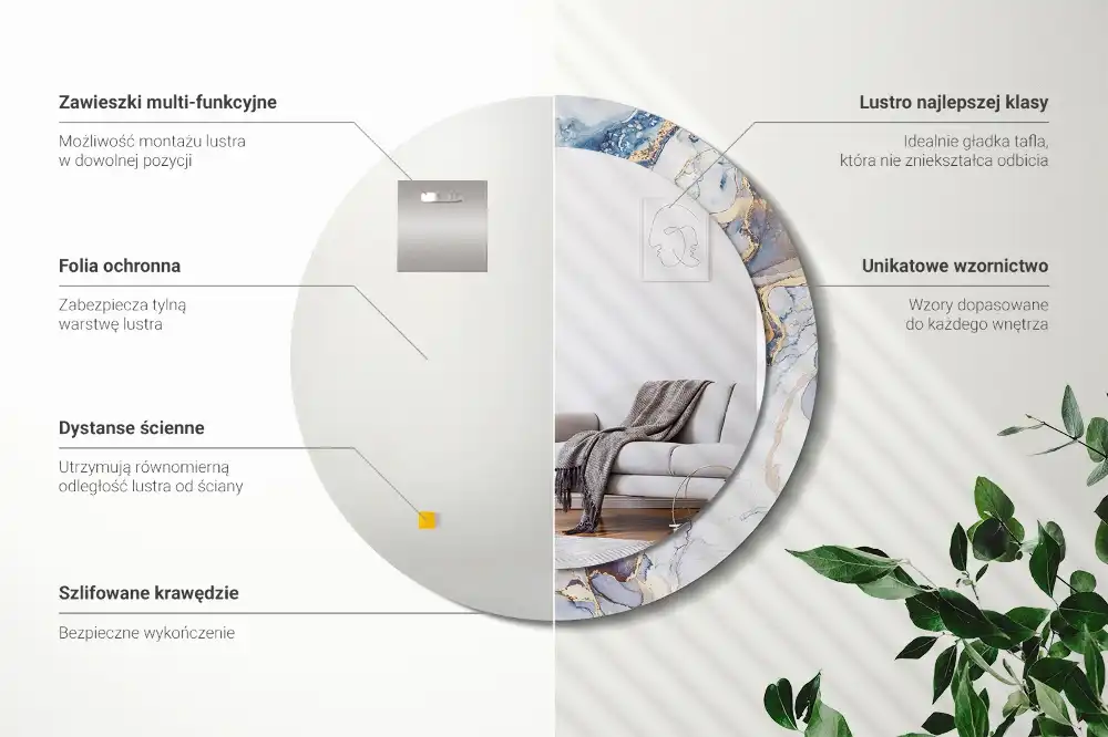 Oglindă rotundă decorativă cu artă abstractă pentru perete