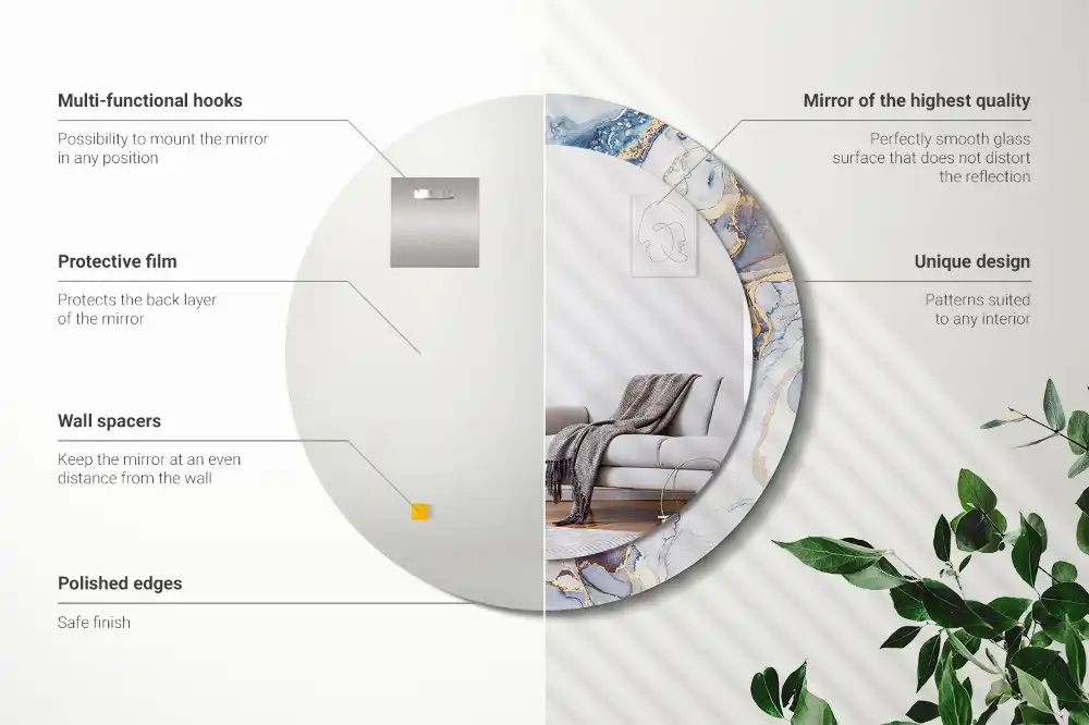 Oglindă rotundă decorativă cu artă abstractă pentru perete