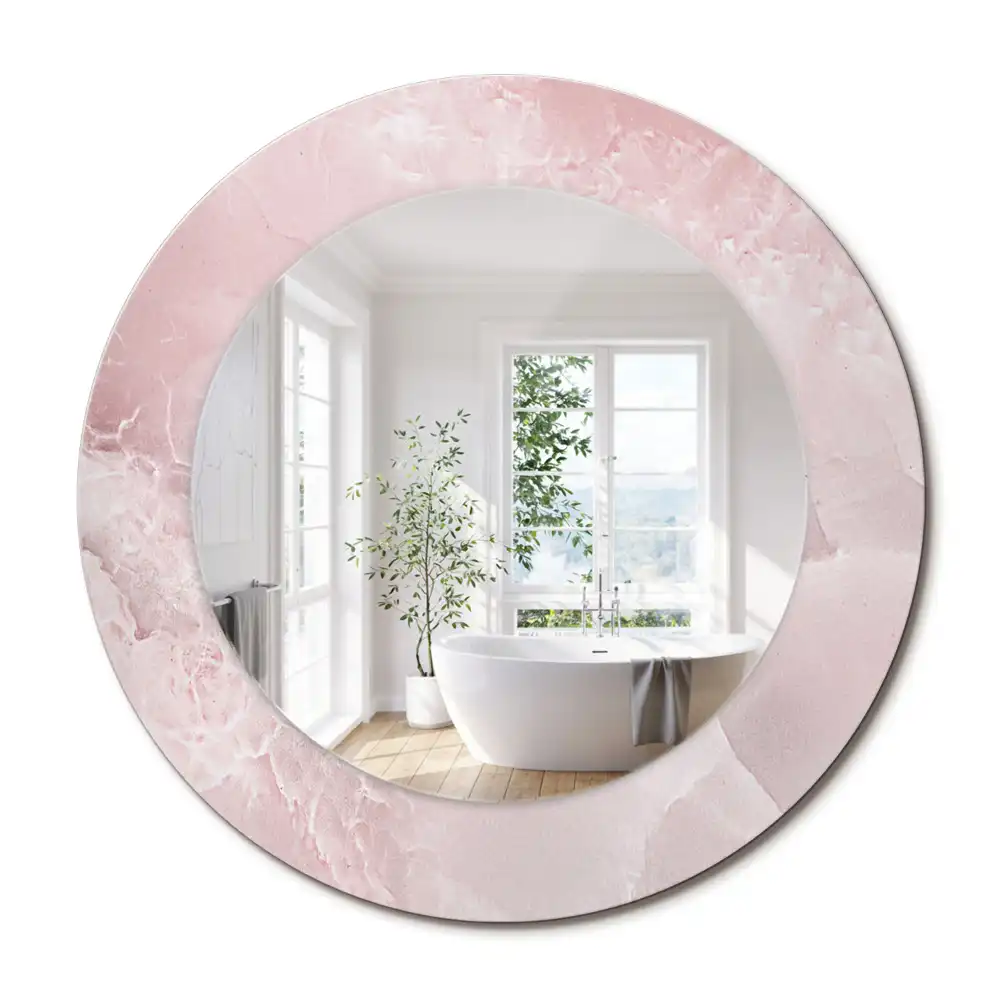 Oglindă rotundă decorativă de perete cu aspect de piatră roz