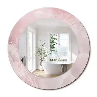 Oglindă rotundă decorativă de perete cu aspect de piatră roz