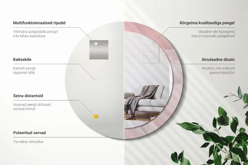 Oglindă rotundă decorativă de perete cu aspect de piatră roz