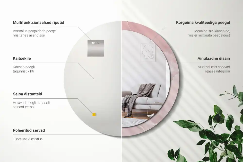 Oglindă rotundă decorativă de perete cu aspect de piatră roz