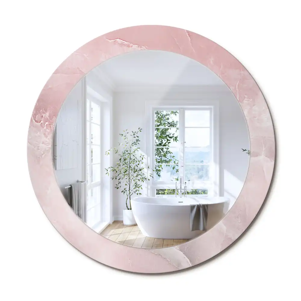 Oglindă rotundă decorativă de perete cu aspect de piatră roz