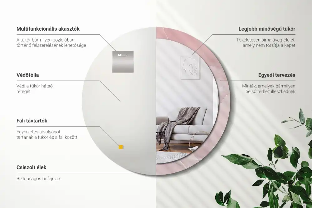 Oglindă rotundă decorativă de perete cu aspect de piatră roz