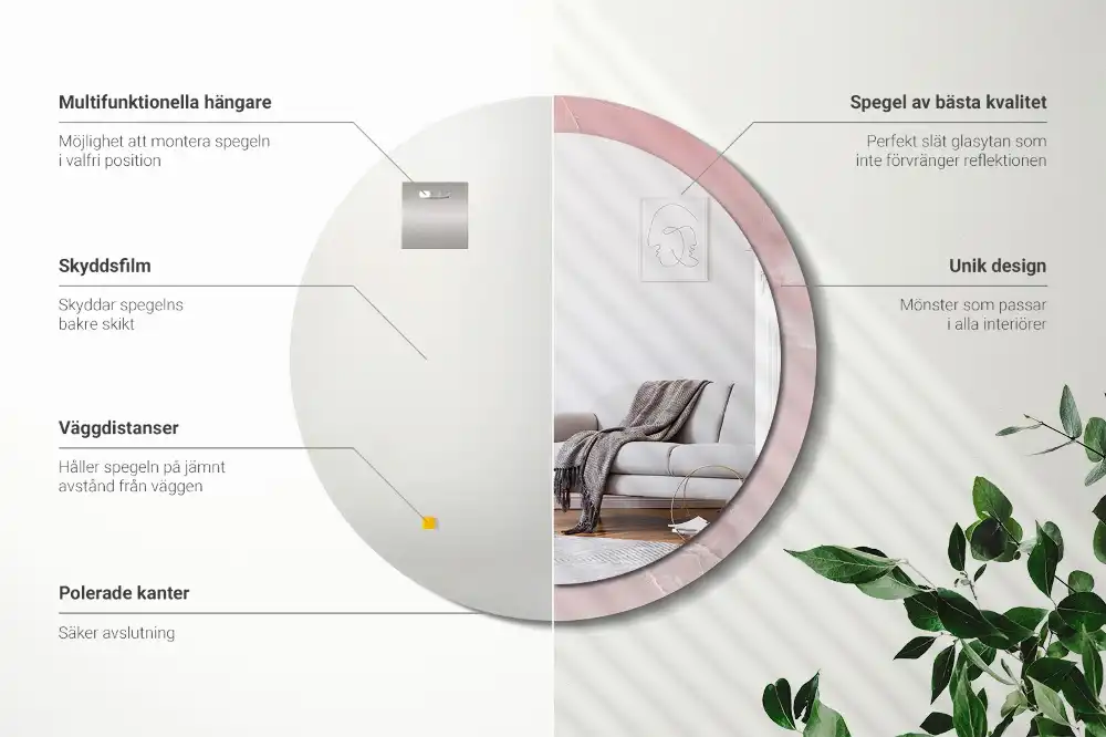 Oglindă rotundă decorativă de perete cu aspect de piatră roz