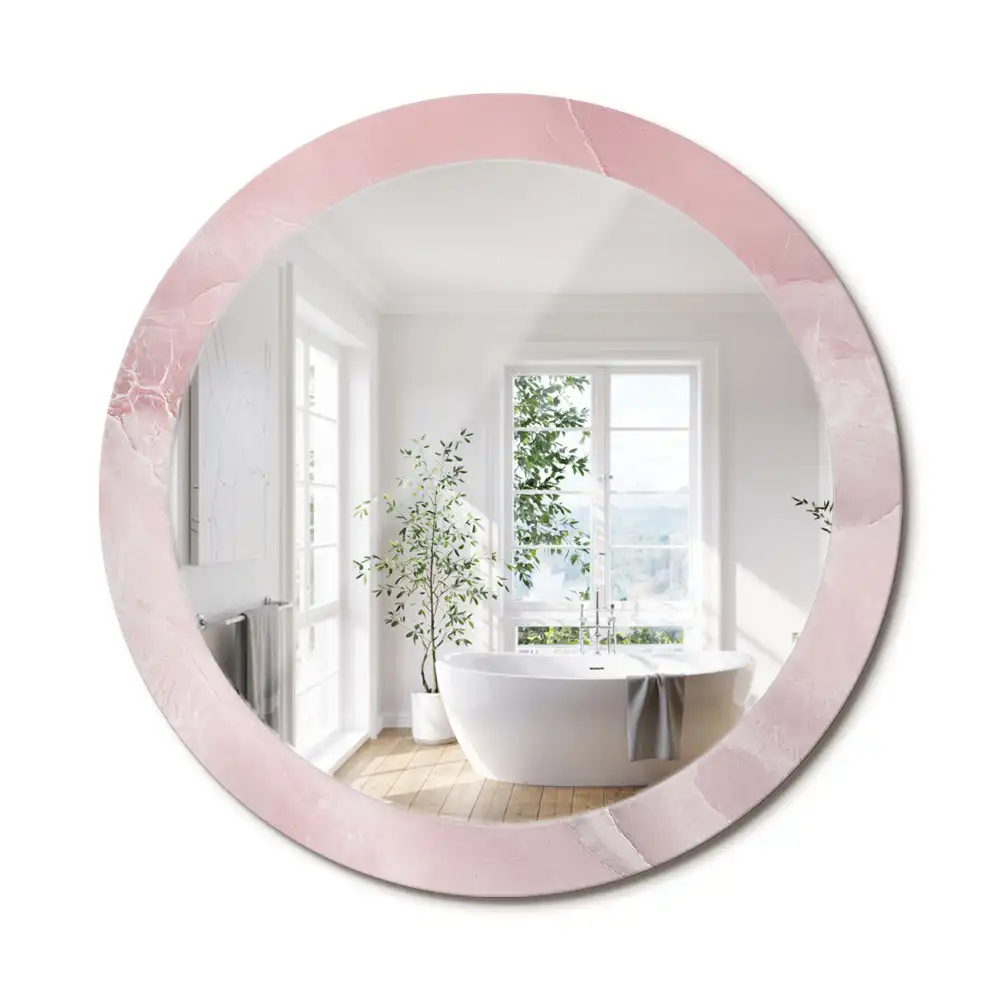 Oglindă rotundă decorativă de perete cu aspect de piatră roz