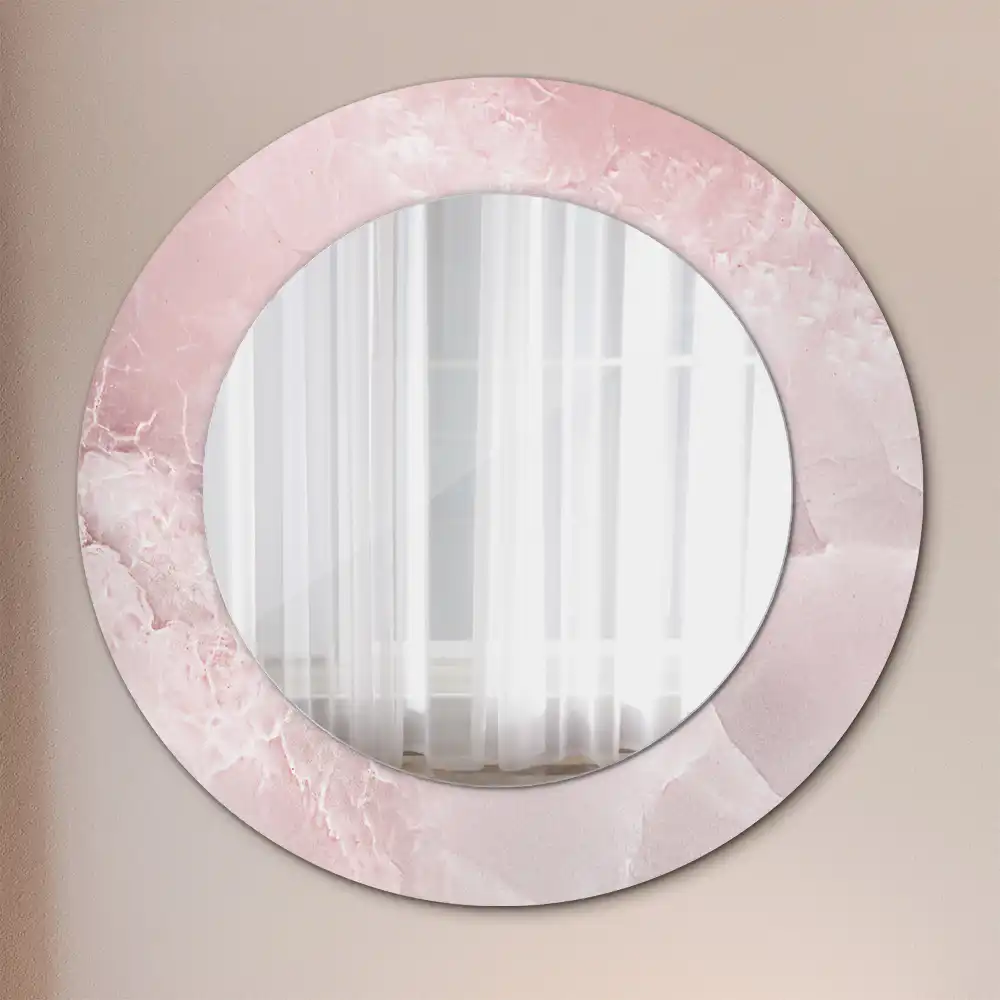 Oglindă rotundă decorativă de perete cu aspect de piatră roz