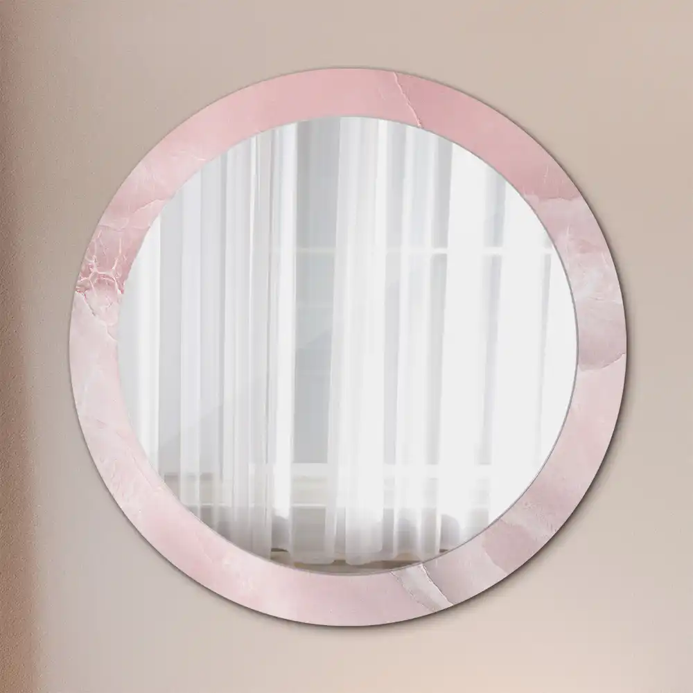 Oglindă rotundă decorativă de perete cu aspect de piatră roz