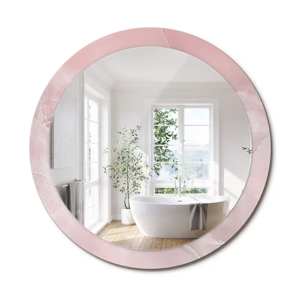 Oglindă rotundă decorativă de perete cu aspect de piatră roz
