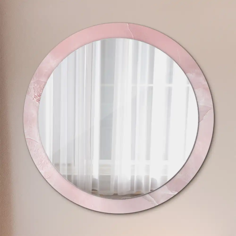 Oglindă rotundă decorativă de perete cu aspect de piatră roz