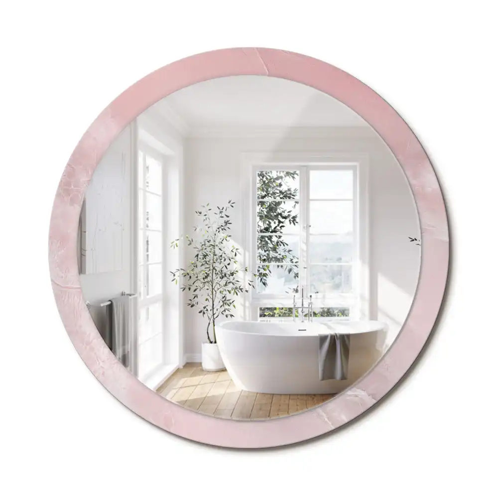 Oglindă rotundă decorativă de perete cu aspect de piatră roz