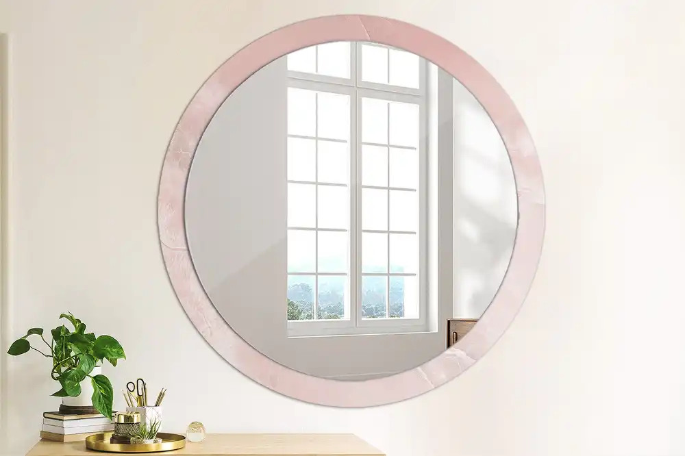 Oglindă rotundă decorativă de perete cu aspect de piatră roz