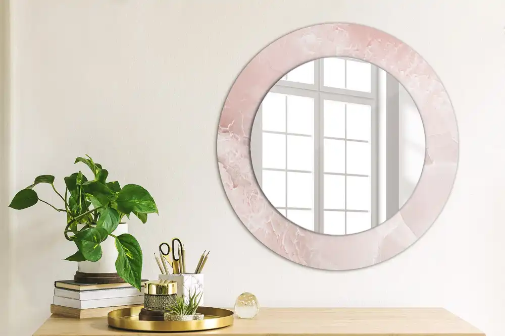 Oglindă rotundă decorativă de perete cu aspect de piatră roz