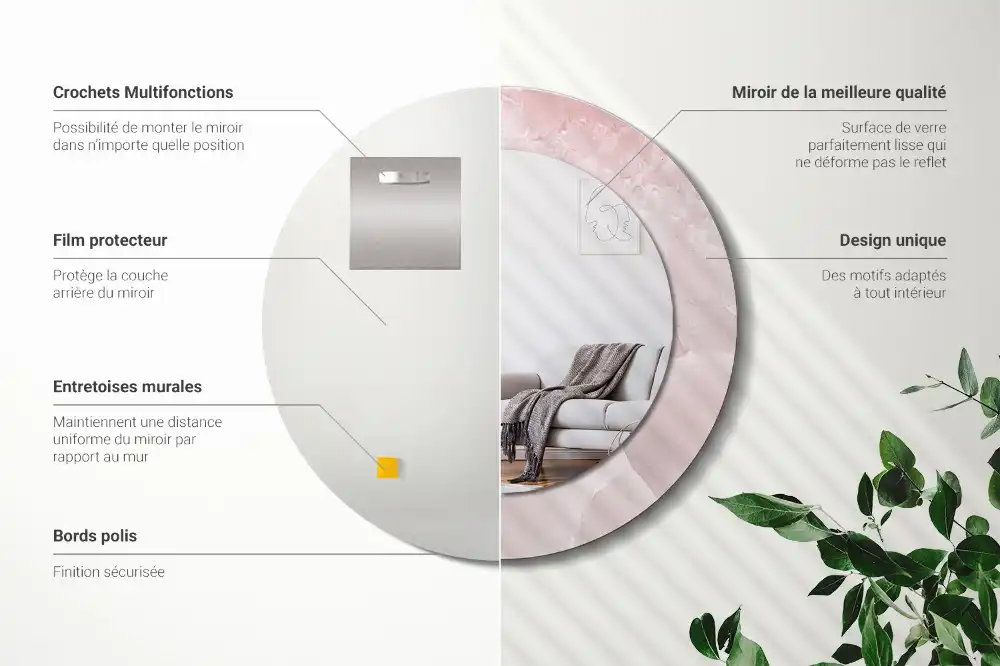 Oglindă rotundă decorativă de perete cu aspect de piatră roz