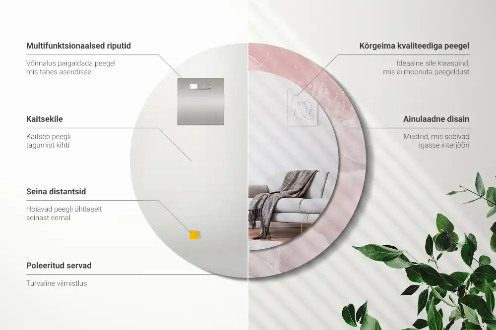 Oglindă rotundă decorativă de perete cu aspect de piatră roz