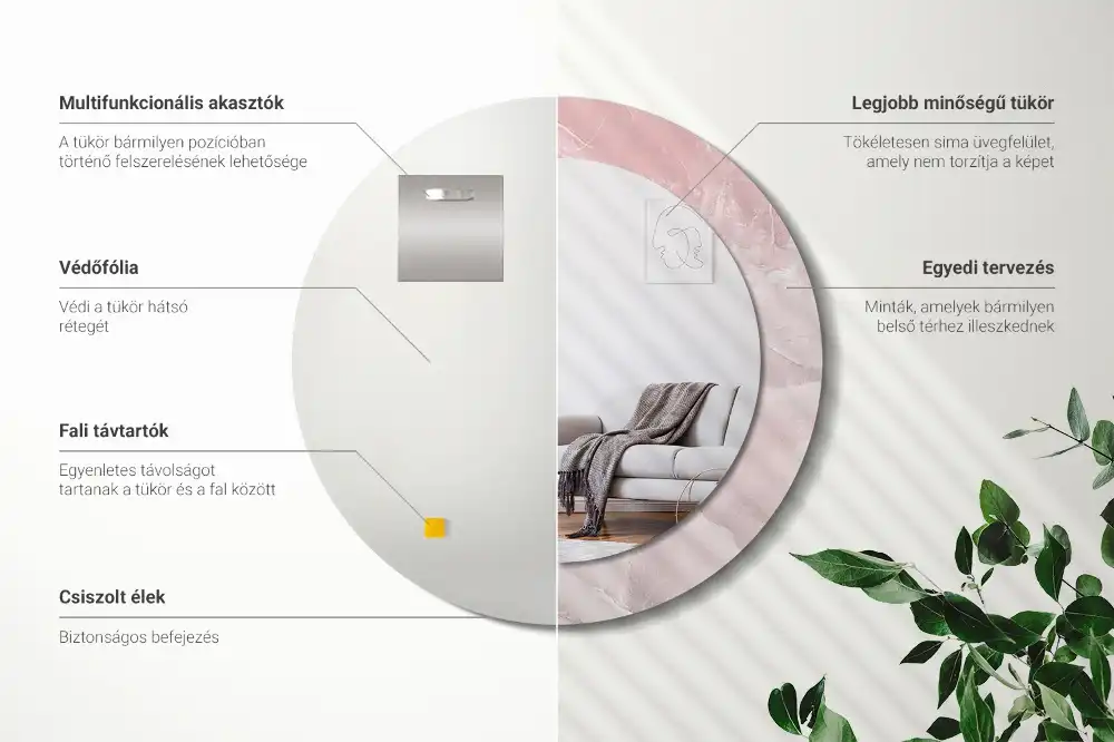 Oglindă rotundă decorativă de perete cu aspect de piatră roz