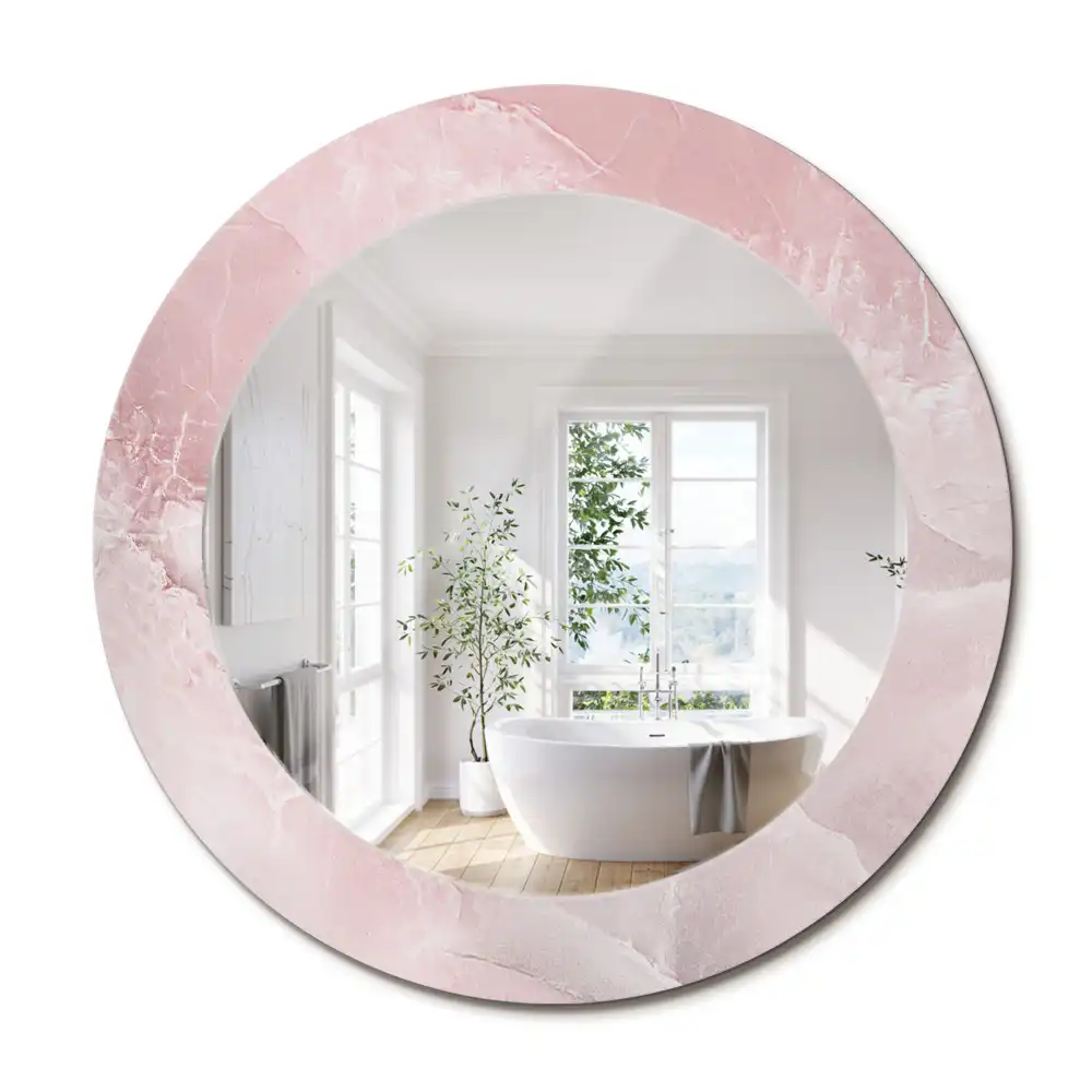 Oglindă rotundă decorativă de perete cu aspect de piatră roz