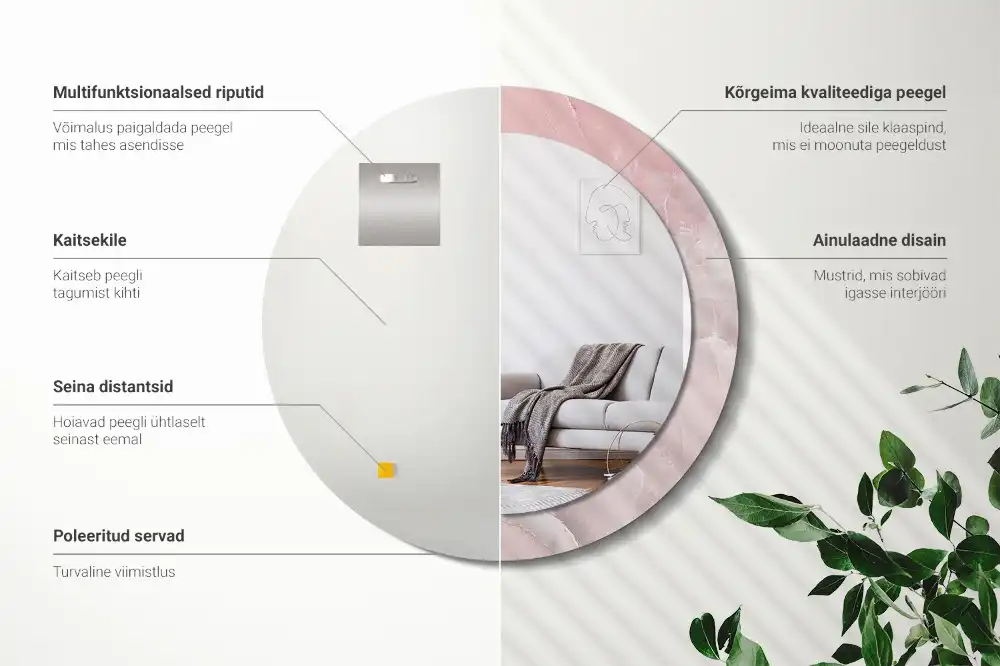 Oglindă rotundă decorativă de perete cu aspect de piatră roz