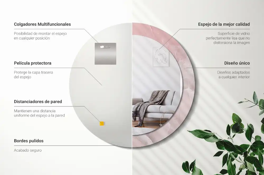 Oglindă rotundă decorativă de perete cu aspect de piatră roz