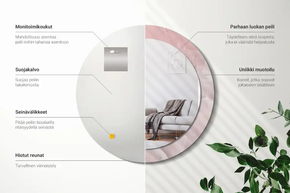 Oglindă rotundă decorativă de perete cu aspect de piatră roz