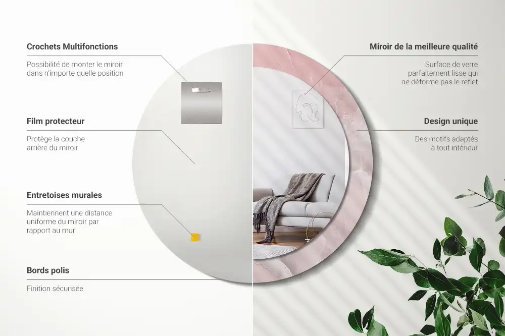 Oglindă rotundă decorativă de perete cu aspect de piatră roz