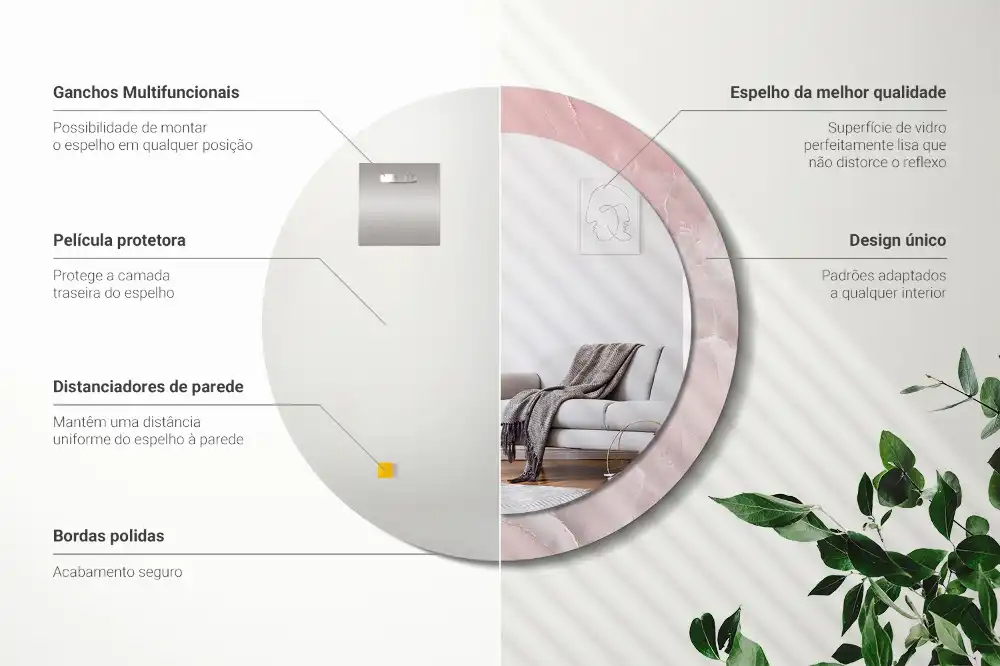 Oglindă rotundă decorativă de perete cu aspect de piatră roz