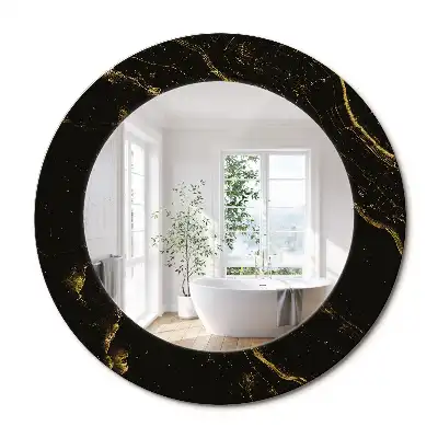 Oglindă rotundă de perete cu decor din marmură neagră