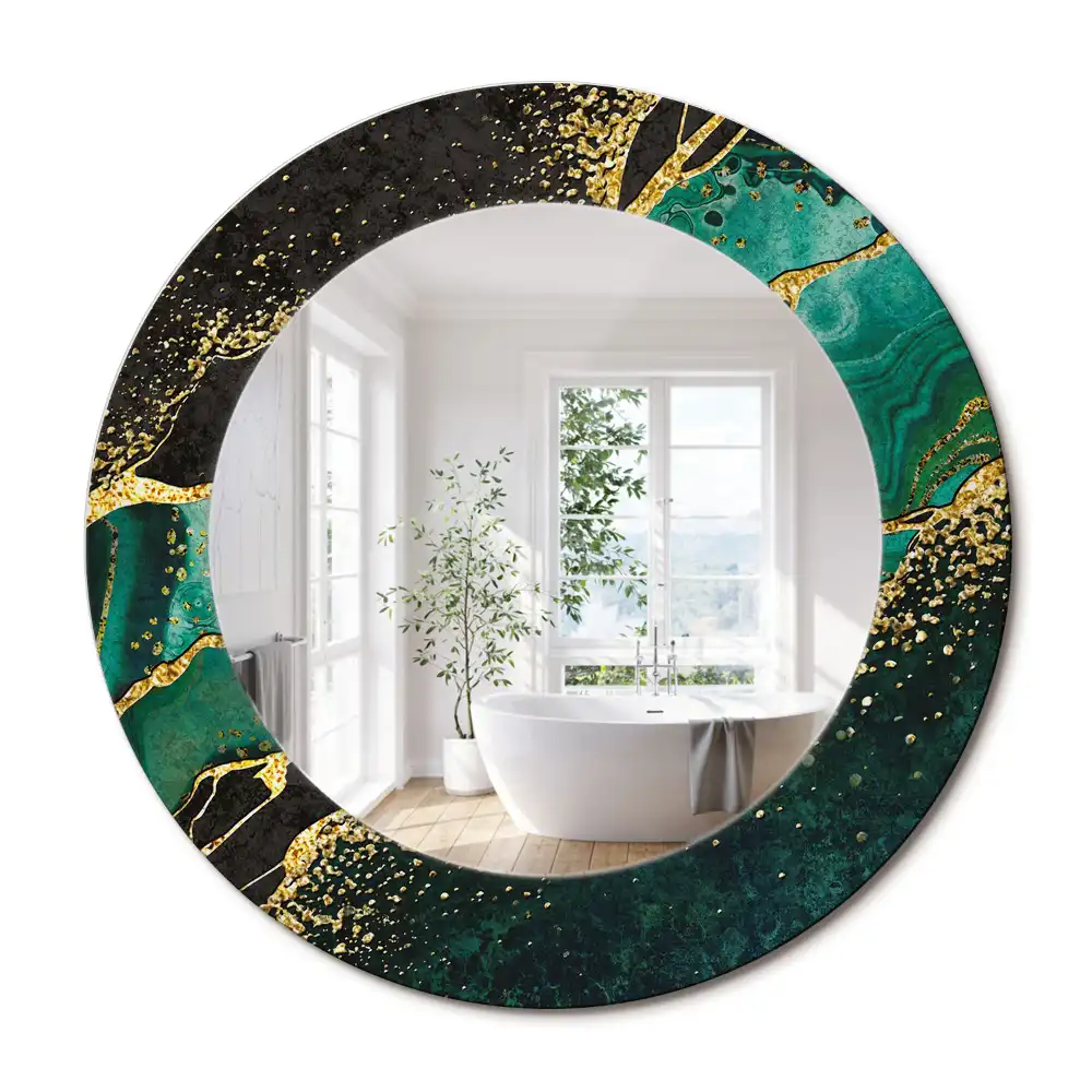 Oglindă rotundă decorativă cu marmură verde