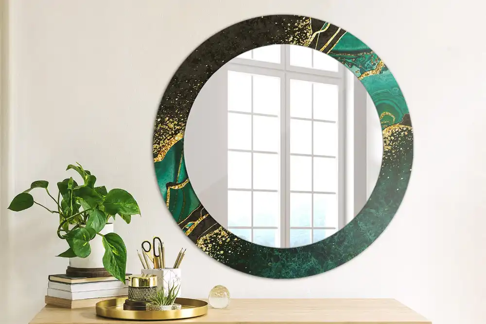Oglindă rotundă decorativă cu marmură verde