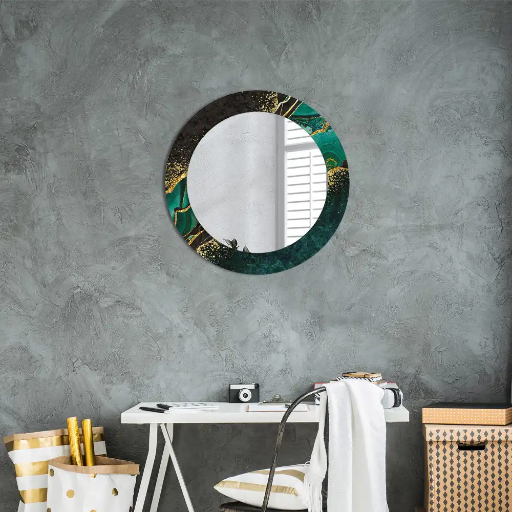 Oglindă rotundă decorativă cu marmură verde