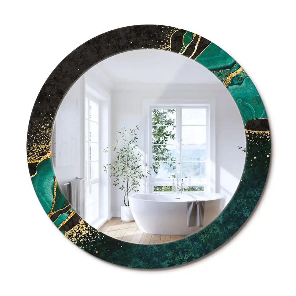 Oglindă rotundă decorativă cu marmură verde