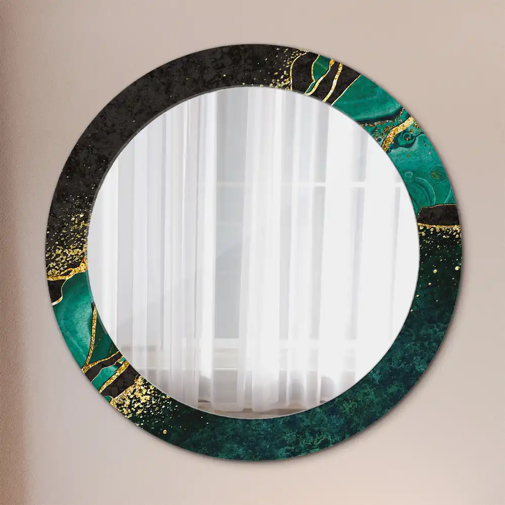 Oglindă rotundă decorativă cu marmură verde