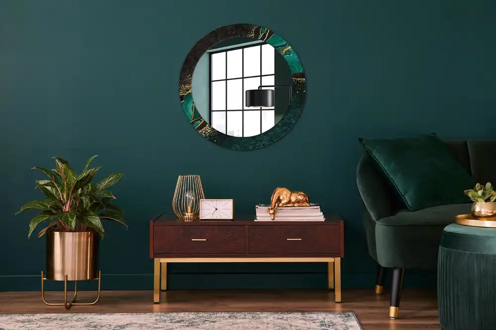 Oglindă rotundă decorativă cu marmură verde