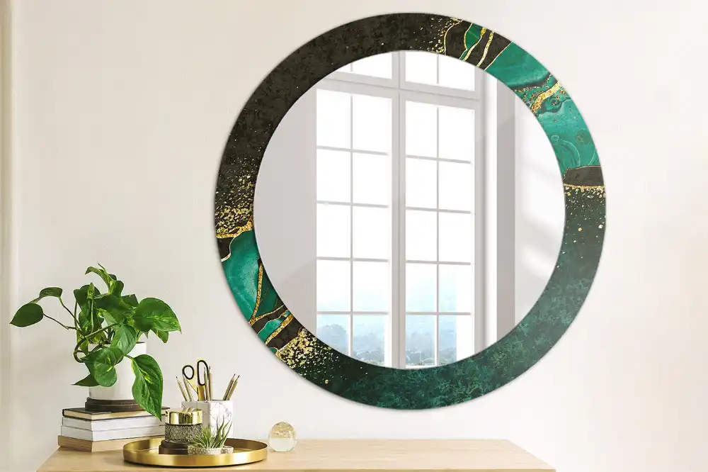 Oglindă rotundă decorativă cu marmură verde