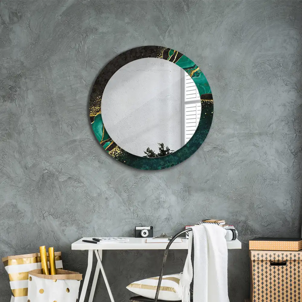 Oglindă rotundă decorativă cu marmură verde