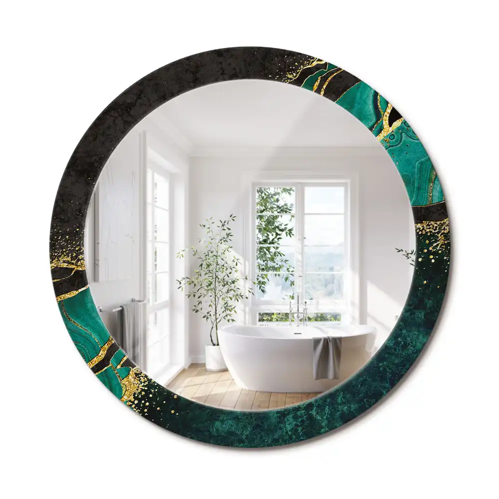Oglindă rotundă decorativă cu marmură verde