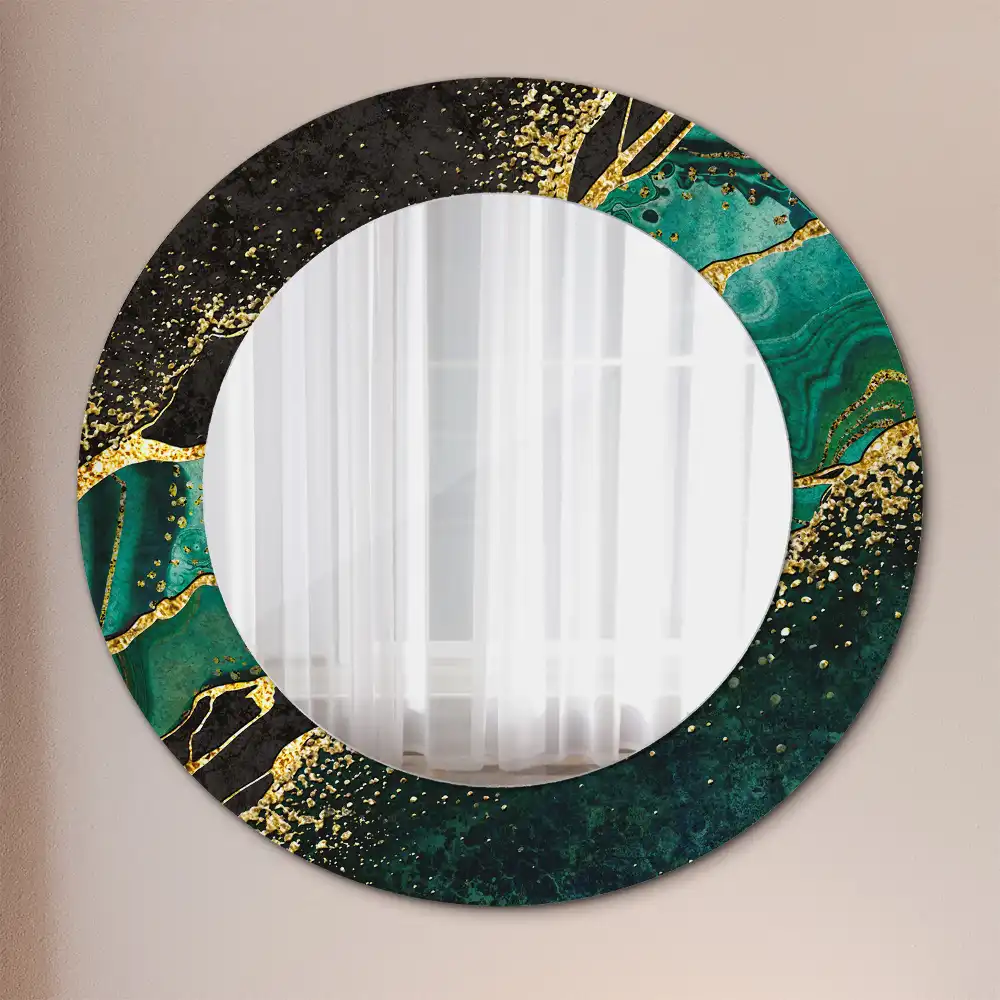 Oglindă rotundă decorativă cu marmură verde