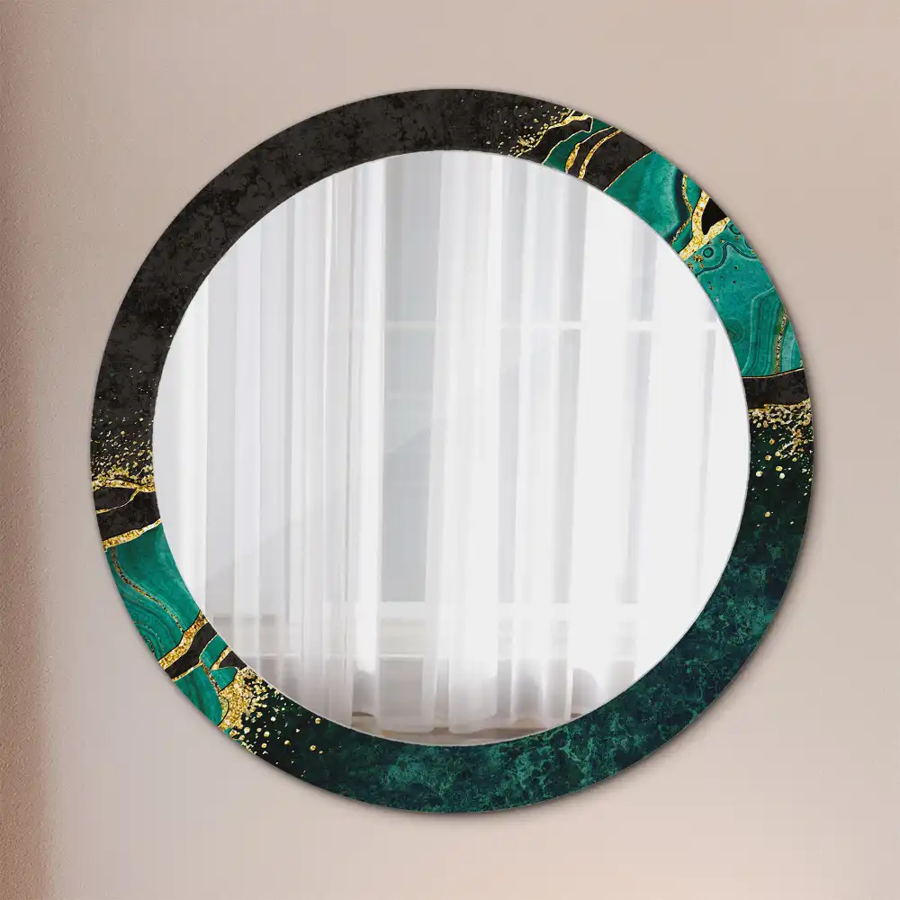 Oglindă rotundă decorativă cu marmură verde