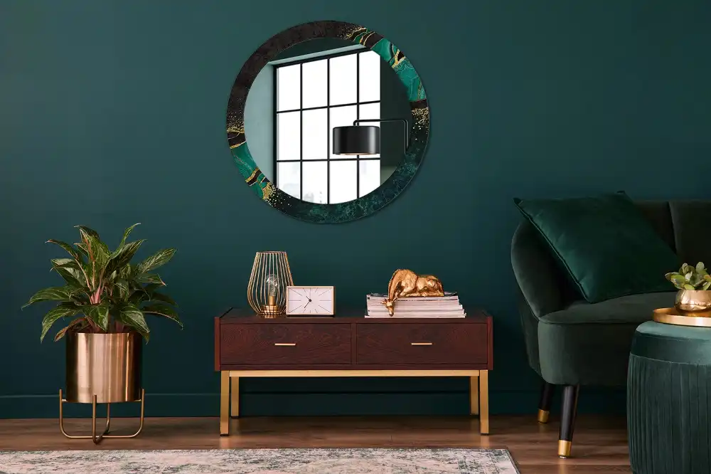 Oglindă rotundă decorativă cu marmură verde