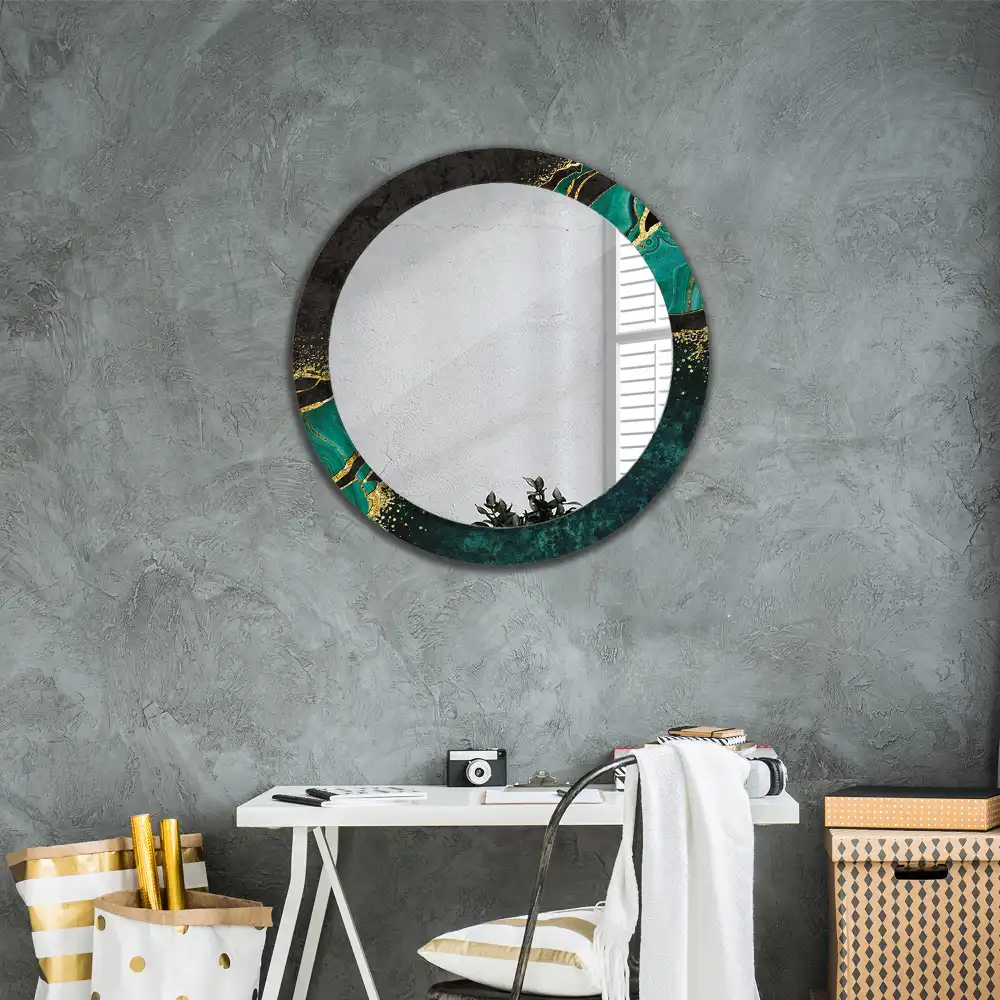 Oglindă rotundă decorativă cu marmură verde