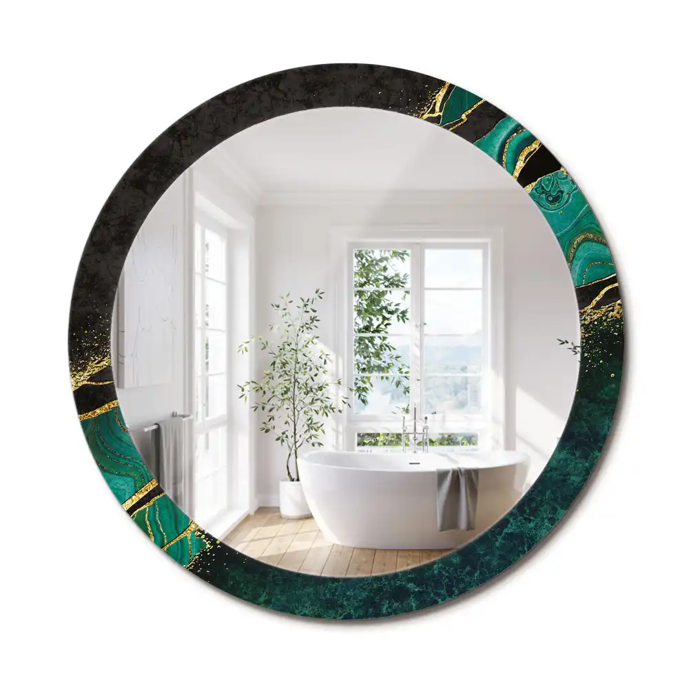 Oglindă rotundă decorativă cu marmură verde