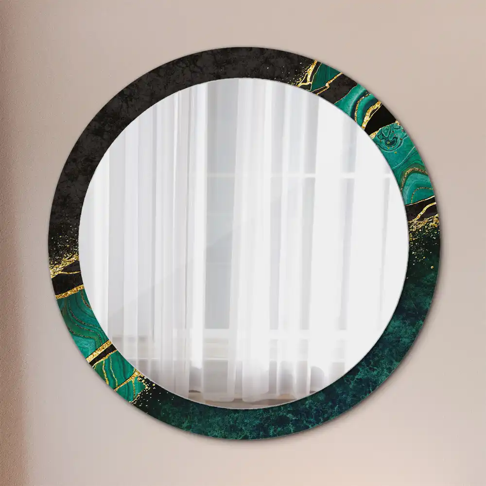Oglindă rotundă decorativă cu marmură verde