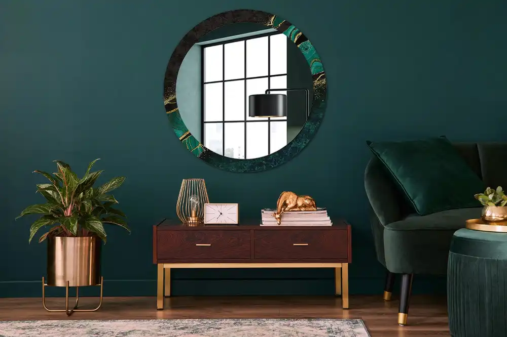 Oglindă rotundă decorativă cu marmură verde