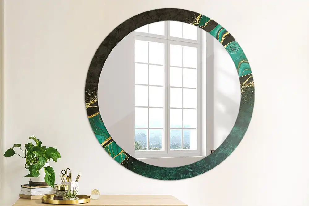 Oglindă rotundă decorativă cu marmură verde