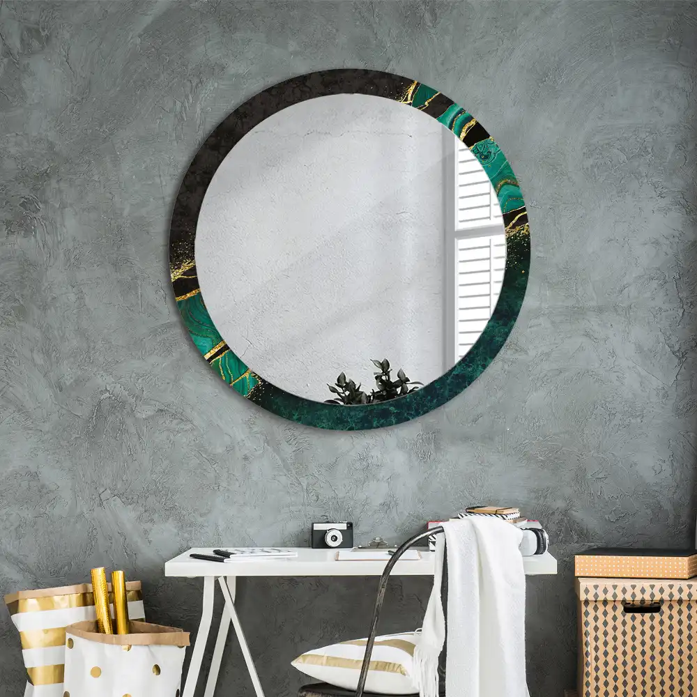 Oglindă rotundă decorativă cu marmură verde