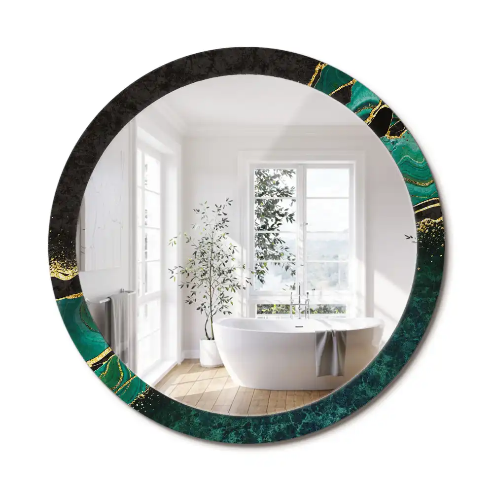 Oglindă rotundă decorativă cu marmură verde
